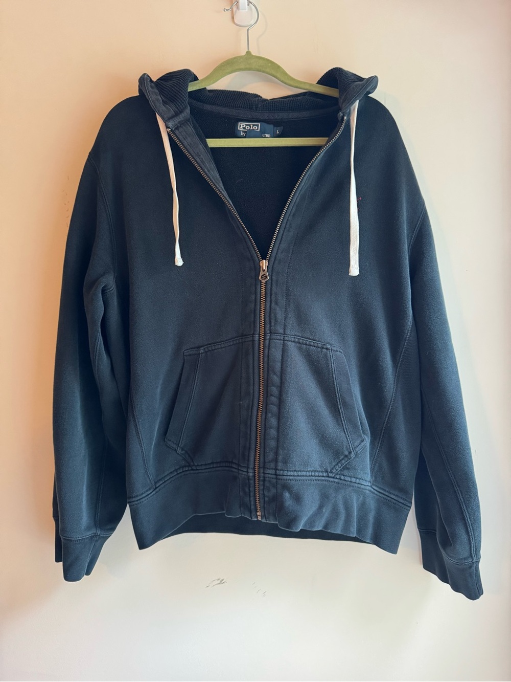 Ralph Lauren Polo Black Zip Hoodie with White Drawstrings - Picture 2 of 5